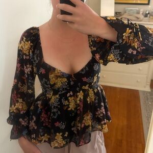 Floral Black Women's Top